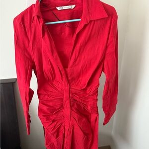 Zara Vibrant Red Gathered Dress
